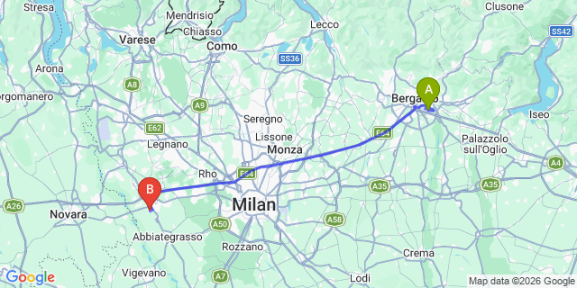 Map: Milan Bergamo Airport (BGY) to Tortona