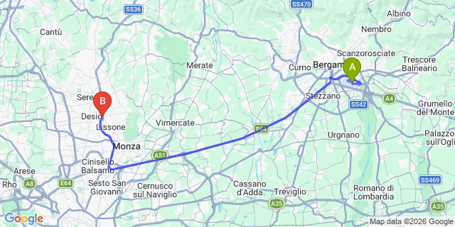 Map: Milan Bergamo Airport (BGY) to Tremezzo