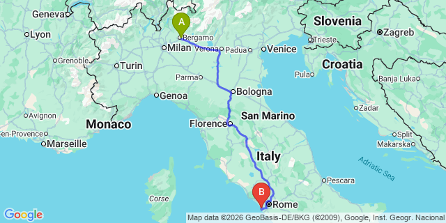 Map: Milan Bergamo Airport (BGY) to Trevisio