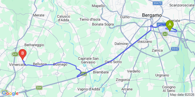 Map: Milan Bergamo Airport (BGY) to Tribiano