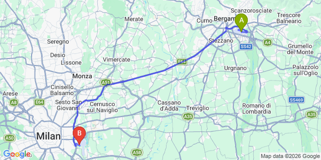 Map: Milan Bergamo Airport (BGY) to Triuggio