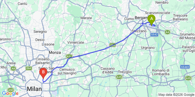 Map: Milan Bergamo Airport (BGY) to Turro