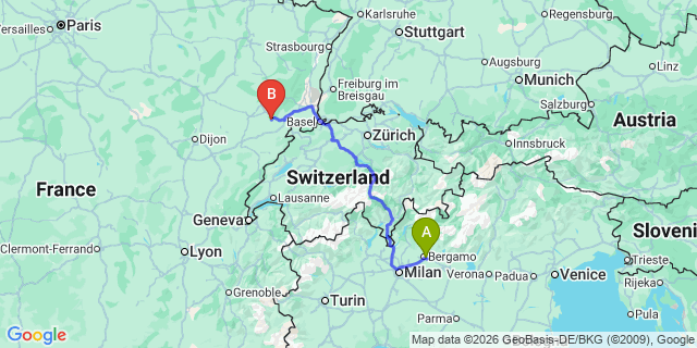 Map: Milan Bergamo Airport (BGY) to Val Thorens
