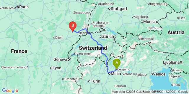Map: Milan Bergamo Airport (BGY) to Valloire