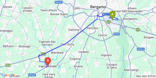 Map: Milan Bergamo Airport (BGY) to Vaprio dAdda