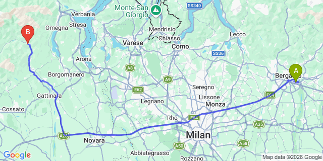 Map: Milan Bergamo Airport (BGY) to Varallo