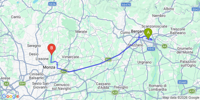 Map: Milan Bergamo Airport (BGY) to Vassena