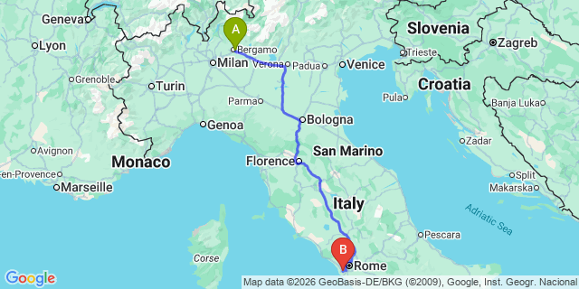 Map: Milan Bergamo Airport (BGY) to Venice