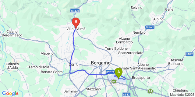 Map: Milan Bergamo Airport (BGY) to Villa d’Almè