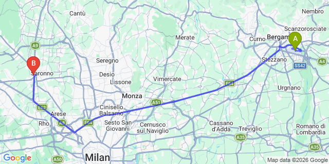 Map: Milan Bergamo Airport (BGY) to Voghera