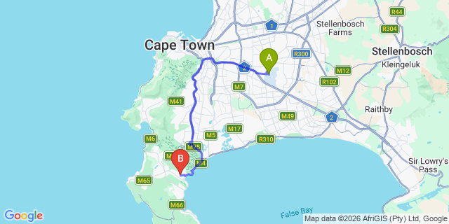Map: Cape Town Airport (CPT) to Fish Hoek