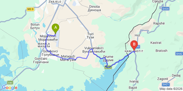Map: Podgorica Airport (TGD) to Hani i Hotit