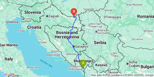 Map: Podgorica Airport (TGD) to Sarajevo