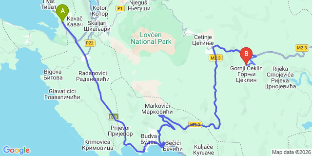 Map: Tivat Airport (TIV) to Buljarica