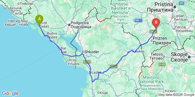 Map: Tivat Airport (TIV) to Kopaonik