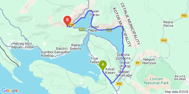 Map: Tivat Airport (TIV) to Morinj