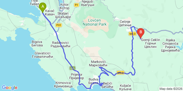 Map: Tivat Airport (TIV) to Niksic