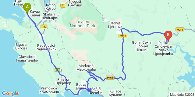Map: Tivat Airport (TIV) to Sutomore