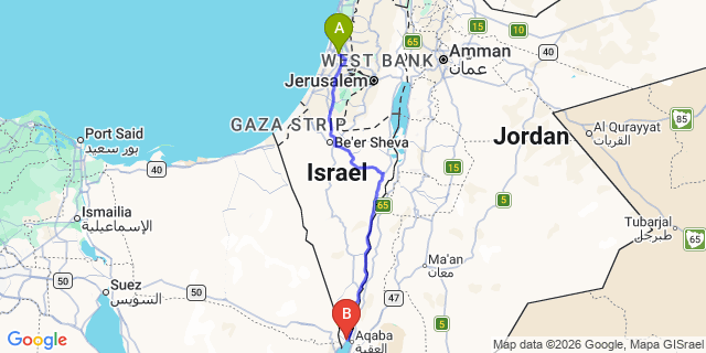 Map: Tel Aviv Ben Gurion Airport (TLV) to Eilat