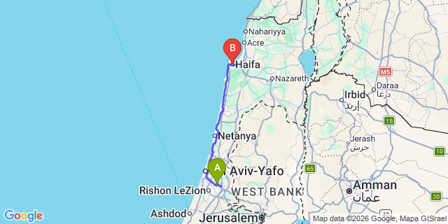Map: Tel Aviv Ben Gurion Airport (TLV) to Haifa