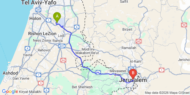 Map: Tel Aviv Ben Gurion Airport (TLV) to Jerusalem