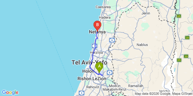 Map: Tel Aviv Ben Gurion Airport (TLV) to Netanya