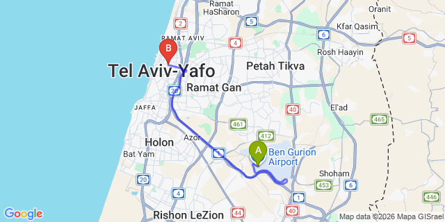 Map: Tel Aviv Ben Gurion Airport (TLV) to Tel Aviv