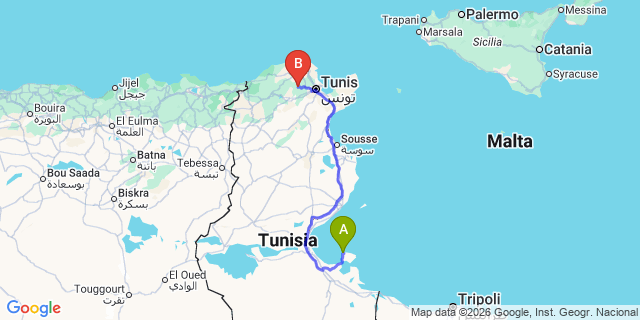 Map: Djerba Zarzis Airport (DJE) to Matmata