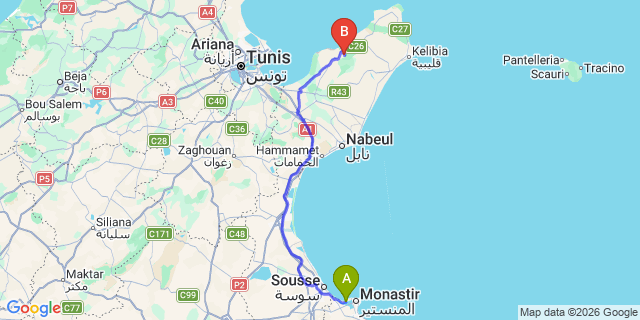 Map: Monastir Airport (MIR) to Skanes