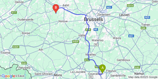 Map: Charleroi Airport Brussels South (CRL) to Aaigem