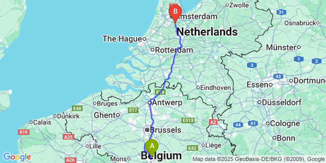 Map: Charleroi Airport Brussels South (CRL) to Abcoude