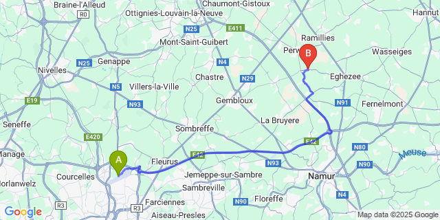 Map: Charleroi Airport Brussels South (CRL) to Aische-En-Refail