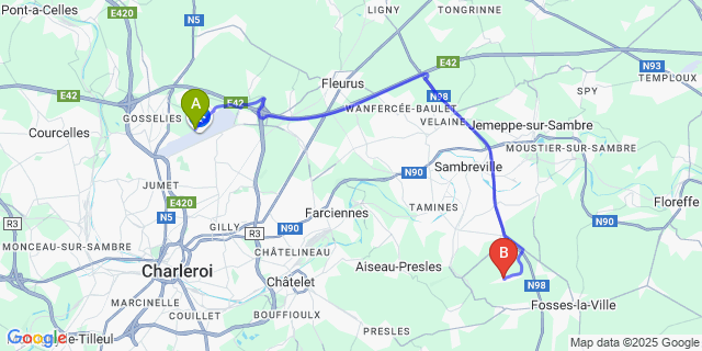 Map: Charleroi Airport Brussels South (CRL) to Aisemont