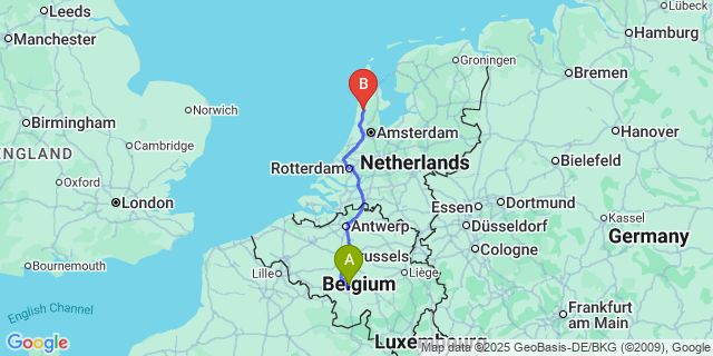Map: Charleroi Airport Brussels South (CRL) to Alkmaar