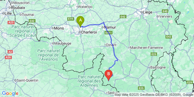 Map: Charleroi Airport Brussels South (CRL) to Alle