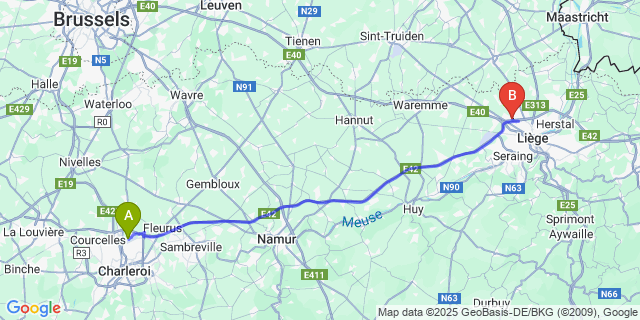 Map: Charleroi Airport Brussels South (CRL) to Alleur