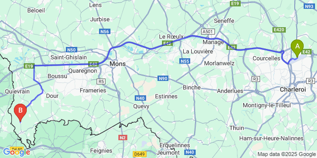 Map: Charleroi Airport Brussels South (CRL) to Angreau