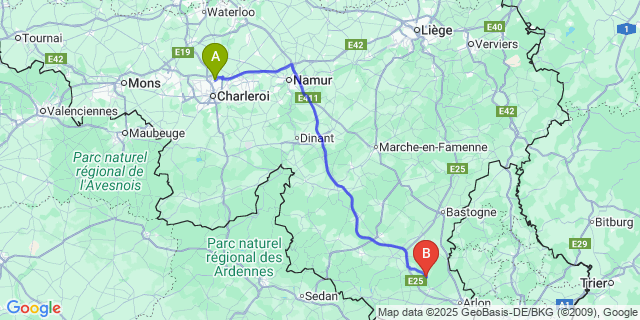 Map: Charleroi Airport Brussels South (CRL) to Anlier