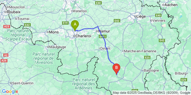 Map: Charleroi Airport Brussels South (CRL) to Anloy