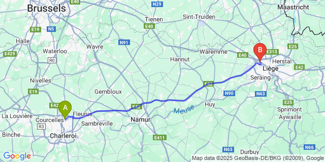 Map: Charleroi Airport Brussels South (CRL) to Ans