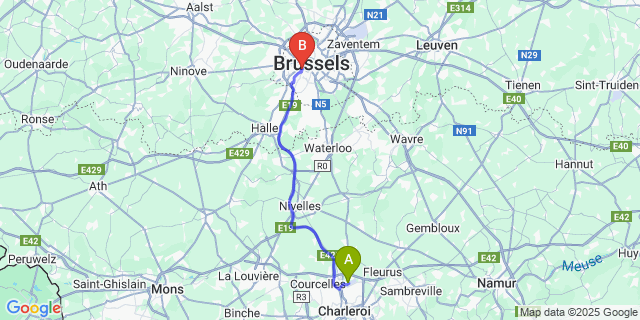 Map: Charleroi Airport Brussels South (CRL) to Appart’City Confort Bruxelles Centre gare du midi, Brussels