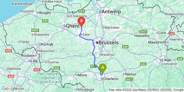 Map: Charleroi Airport Brussels South (CRL) to Appels