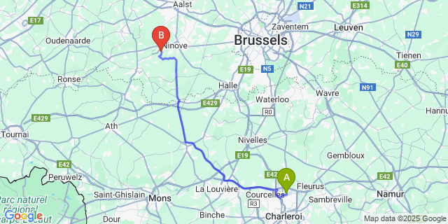 Map: Charleroi Airport Brussels South (CRL) to Appelterre-Eichem
