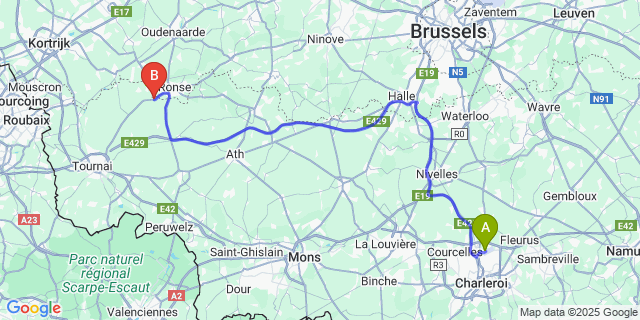 Map: Charleroi Airport Brussels South (CRL) to Arc-Wattripont