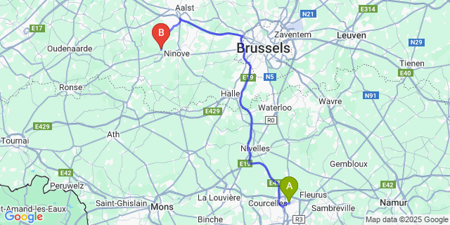 Map: Charleroi Airport Brussels South (CRL) to Aspelare