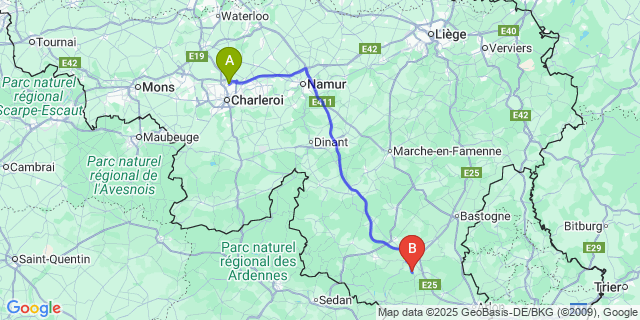 Map: Charleroi Airport Brussels South (CRL) to Assenois