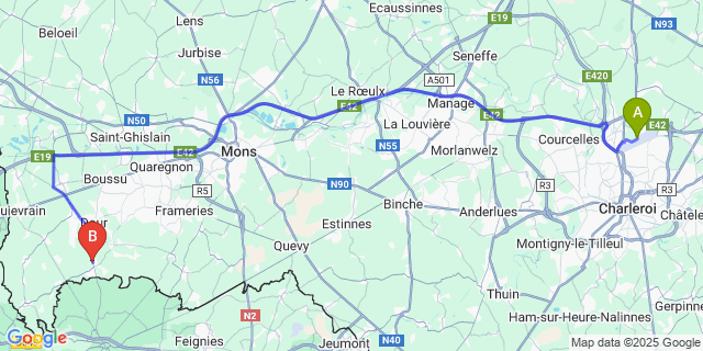 Map: Charleroi Airport Brussels South (CRL) to Athis