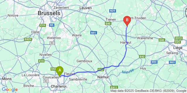 Map: Charleroi Airport Brussels South (CRL) to Attenhoven