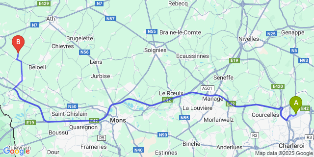 Map: Charleroi Airport Brussels South (CRL) to Aubechies