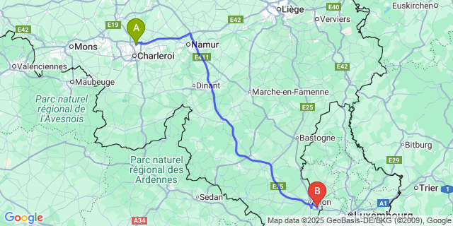 Map: Charleroi Airport Brussels South (CRL) to Autelbas